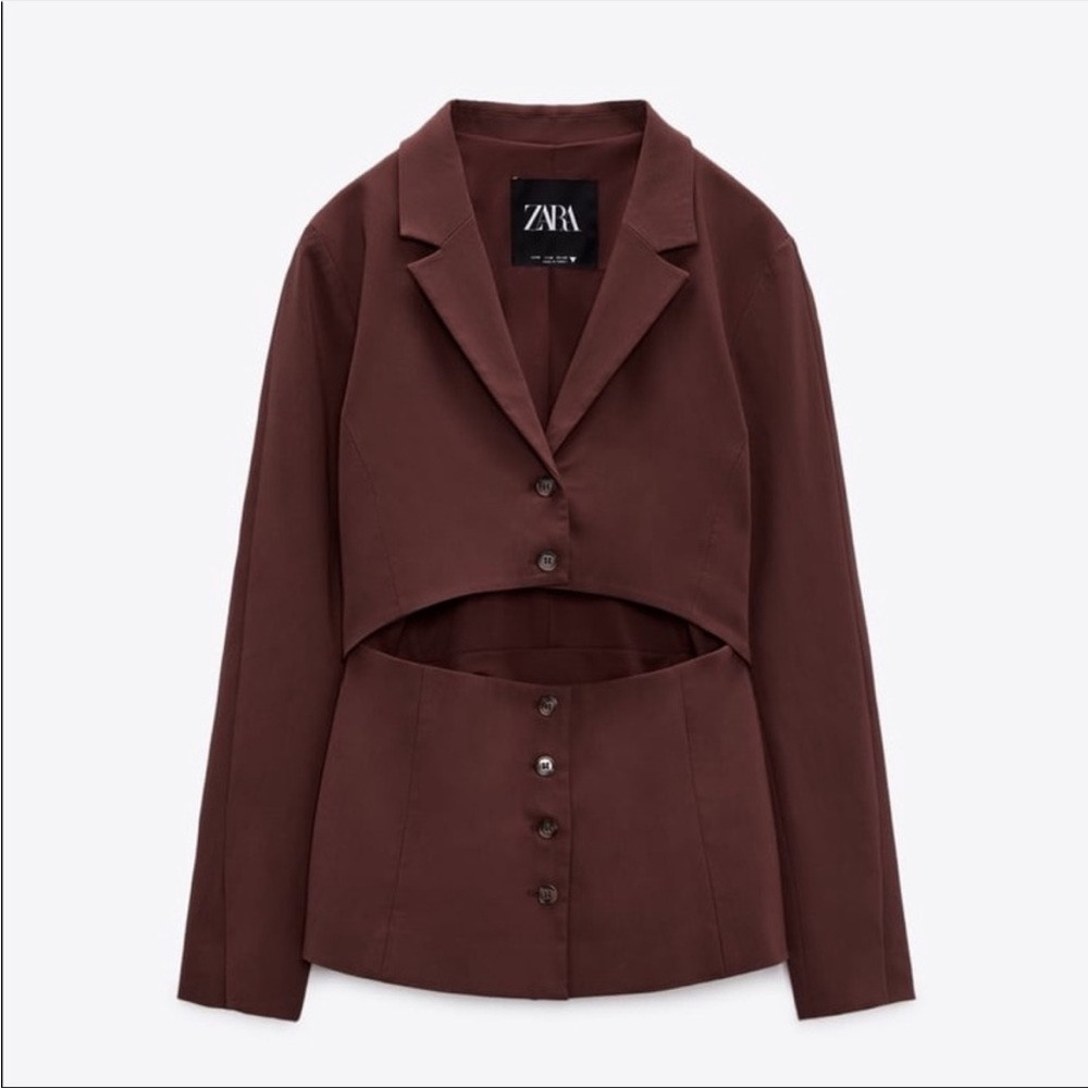ZARA NWOT Chocolate Brown Cut Out Fitted Blazer